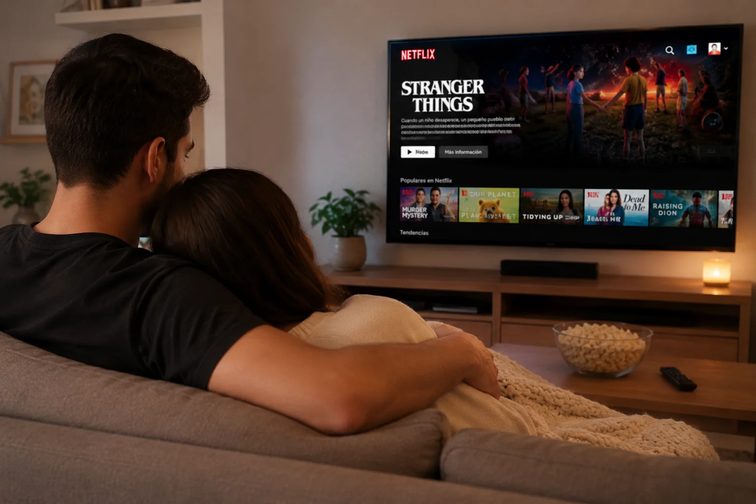 Pareja disfrutando de streaming en casa